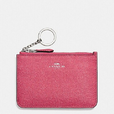 国内発送 ROSE PK ローズピンク flap wallet プッシュロック金具 Coach Strawberry Pink Crossgrain Leather Key Pouch Wallet