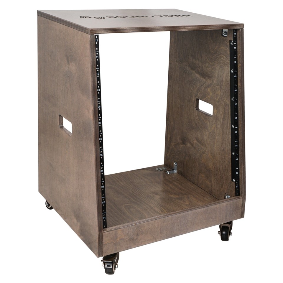 Sound Town DIY Slanted 12U Studio Rack, Plywood, Weathered Brown (SDRK ...
