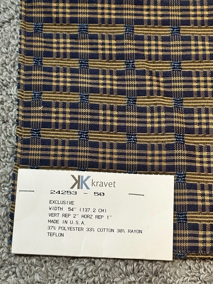 Kravet Fabric Sample 12.5” x 12.75” 24253-50 Plaid Blue Gold Yellow Crafts - Image 2 of 4