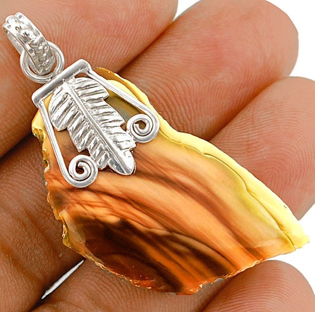 Natural Imperial Jasper Slice 925 Sterling Silver Pendant Jewelry @16-7
