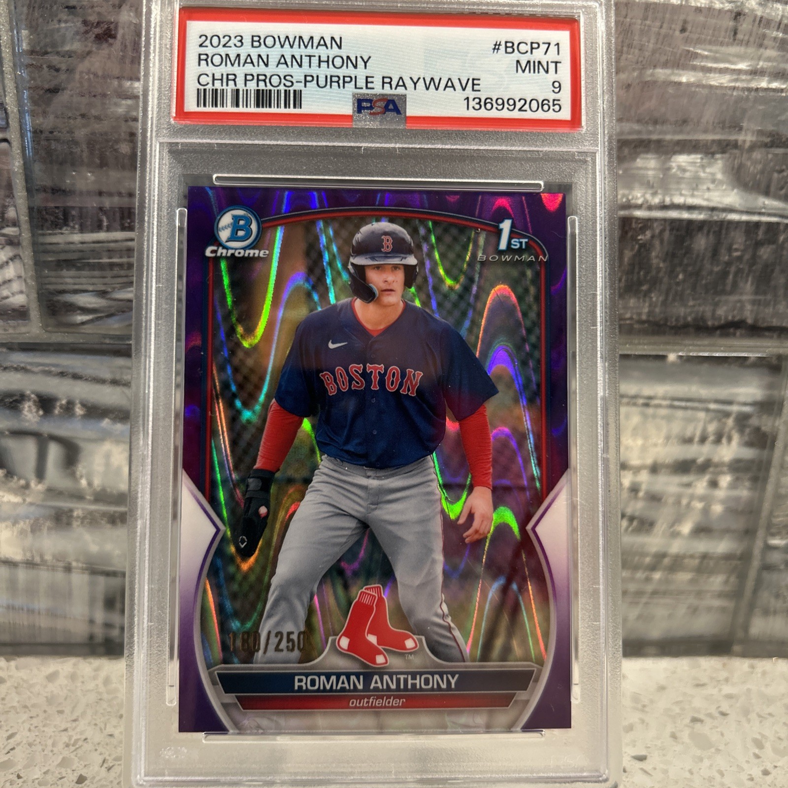 Roman Anthony 2023 Bowman Chrome Prospects 1st Purple Raywave /250 #BCP-71 PSA 9