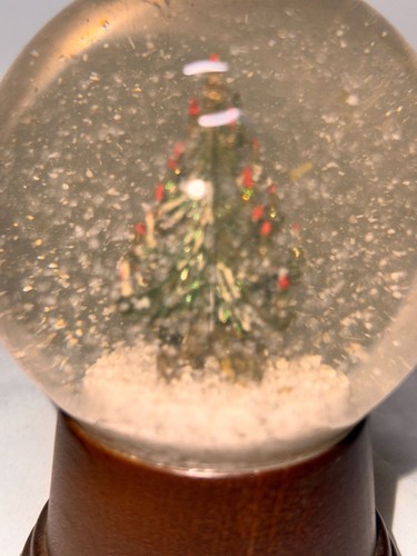 Perzy Albero di Natale Mappamondo Neve Base Legno Austria 4 Pollici Vintage - Foto 2 di 6