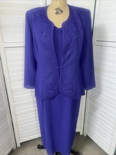 R  M Richards 2 Pc Purple Jacket  Dress Set Mother of Bride Wedding 14P Large