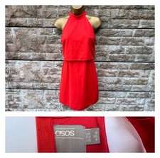 Ladies ASOS Red High Neck Sleeveless Smart Summer Dress UK 8