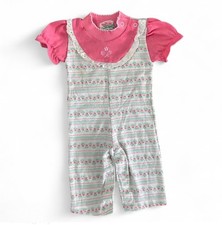 Vintage Healthtex Baby Girl One Piece Outfit Romper Pink Green Floral Tulip 6 Mo