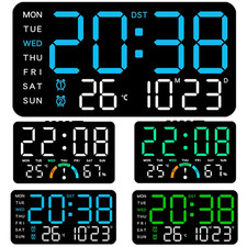 LED Wall Mounted Clock Large Digital Display Temp Date Week Dual Alarm Stylish