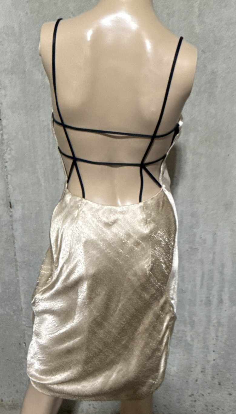 Giorgio Armani Runway Strappy Back Champagne Black Cocktail Dress US 0 2 / T 38 image 2