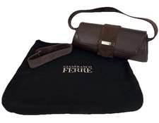 Gianfranco Ferr Vintage Brown Pebbled Leather Suede Oval Small Handbag Rare