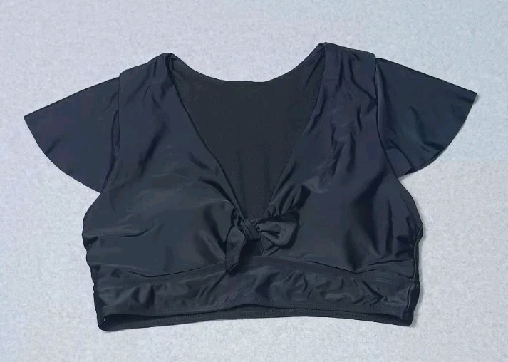Torrid Wireless Flutter Sleeve Bikini Top Womens Size 1 Black Tie Front Keyhole