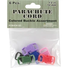 Pepperell Parachute Cord Bracelet Buckles 12mm 6/Pkg-Assorted Colors - PCBUC12C