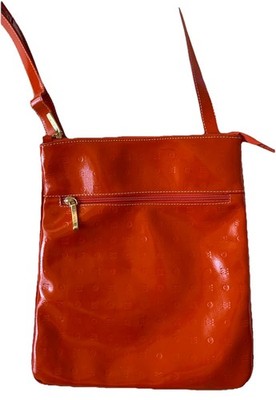 Arcadia Patent Leather Handbag Slim Crossbody Adjustable Orange Logo embossed