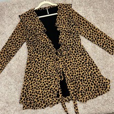 Free People Cheetah Ruffle Wrap Frenchie Dress Women Size Small Boho V-Neck