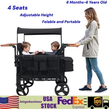 4 Seater Stroller Wagon Quad Stroller Wagon 4 Kids w/Adjustable Handle & Canopy