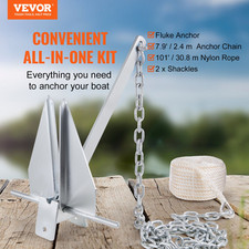 13LB Fluke Anchor Kit w/7.9' Chain, 101' Rope, 2 Shackles for Boats Under 626