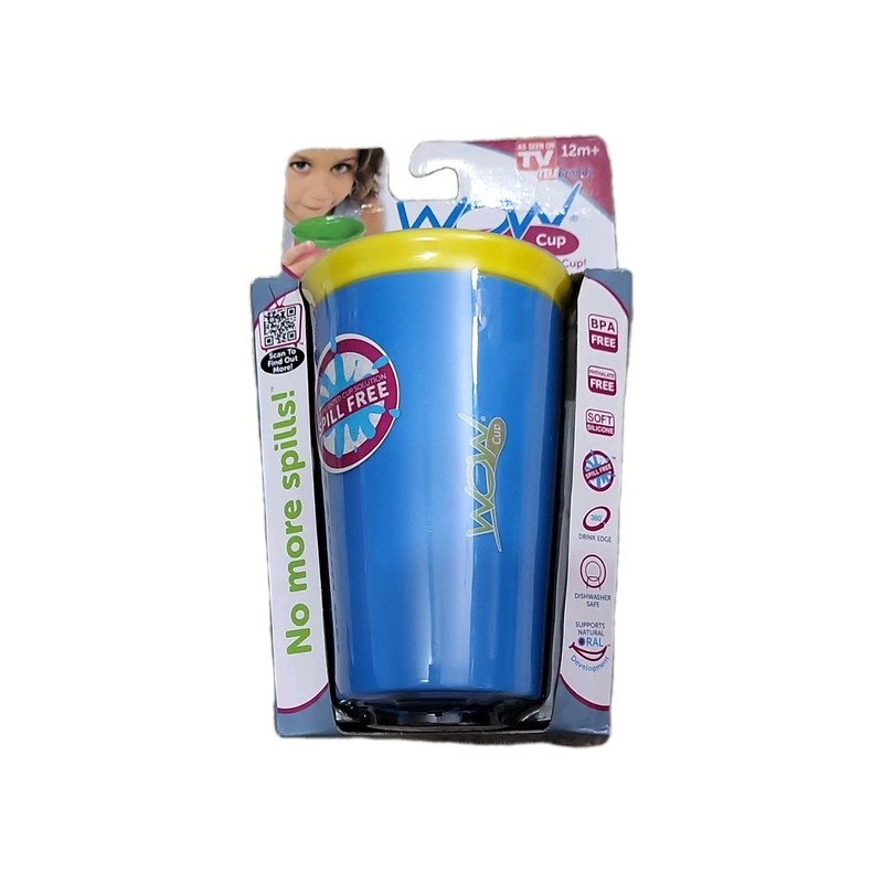 WOW Cup Spill Proof 360 Even-Seal Kids Drinking Cup 9oz Blue/Yellow BPA-Free