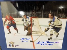 BLUES MASKLESS Glenn HALL w/ Dickie MOORE SIGNED 8X10 Holo & COA 7 CUPS! a GEM!!