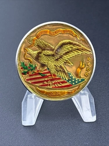 SilverTowne ENAMEL Eagle American Flag 1oz 999 FINE Silver round