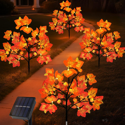 4 Packs Solar Fall Thanksgiving Decorations Outdoor, 80LED Maple Leaf Pumpkin Fa