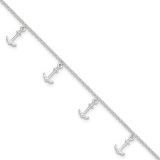 Sterling Silver Anchor Charms 9 inch Plus 1 inch Extender - Total 10 inch Anklet
