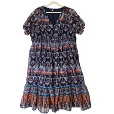 Old Navy Waist Defined Aztec Southwestern Midi Dress Chiffon Pockets Size 3X