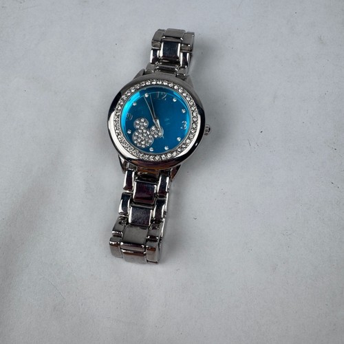Disney Mickey Mouse Silver Watch Diamonds Accutime Stainless NEEDS Battery