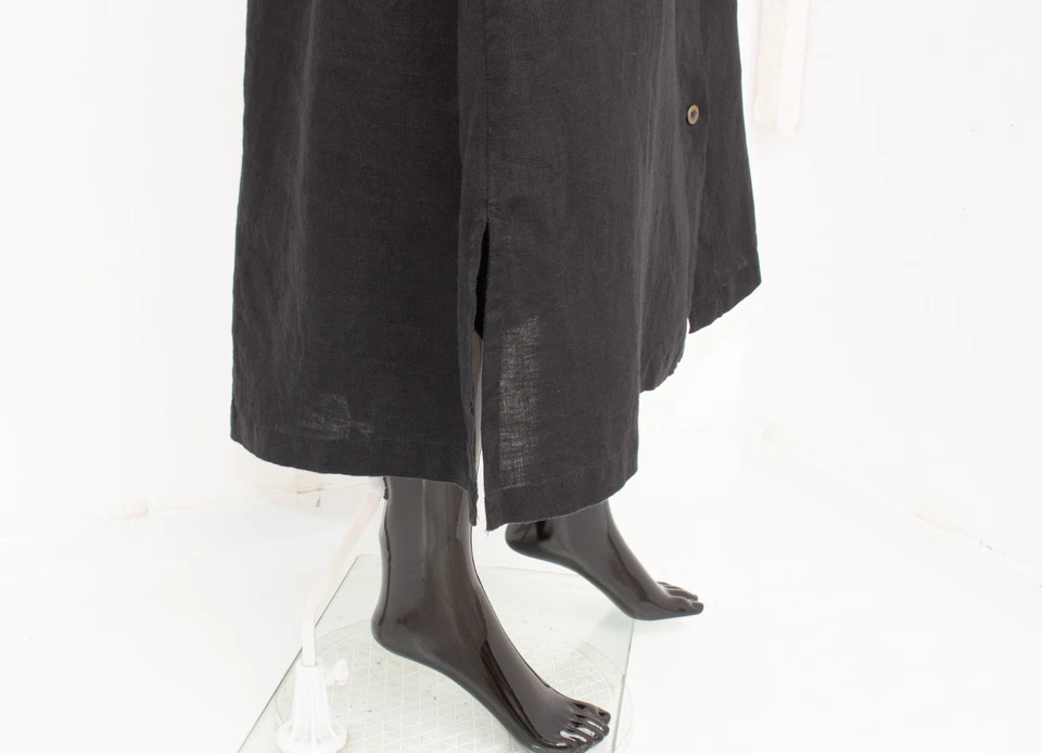 GUDRUN SJODEN Midi Skirt 100% Linen Black Button Down Front Elastic Waist XL - Image 4 of 4