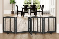 Freestanding Dog Gate with Door, Pet Gate for Stairs, 80 inch Wide Pet Barrie...