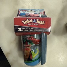 Disney Pixar Cars TAKE  TOSS SIPPER TUMBLER CUPS W/ LIDS STRAWS Vintage NIB