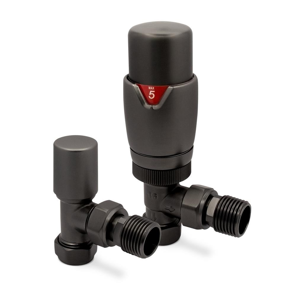 Angled Brushed Gunmetal Valves Thermostatic TRV Central Heating Radiator
