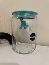 Alessi Gianni A Little Man Holding On Tight Storage Jar Glass - Teal Blue
