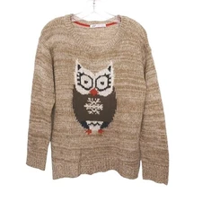 Jolt Owl Sweater Sz L Brown Novelty Long Sleeves Boho Cottage Whymsical Vintage 