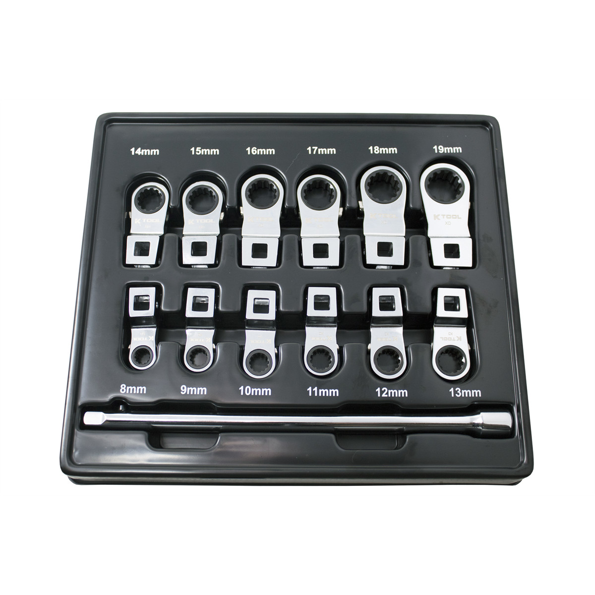 K Tool International Ratcheting Crowfoot Wrench Set Metric 13 Piece 3/8 Inch