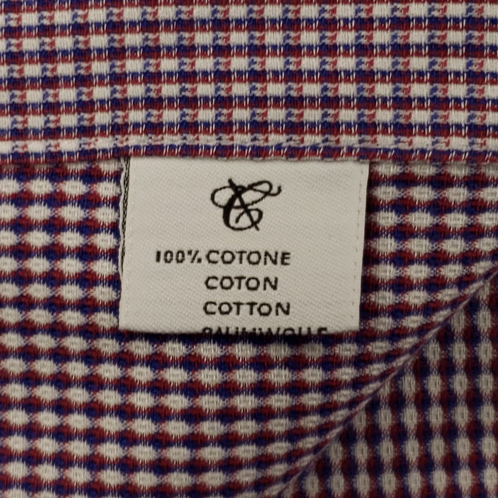 Canali 1934 Dress Shirt Men's Size 18 Red Blue Micro Plaid Spread Collar Italy