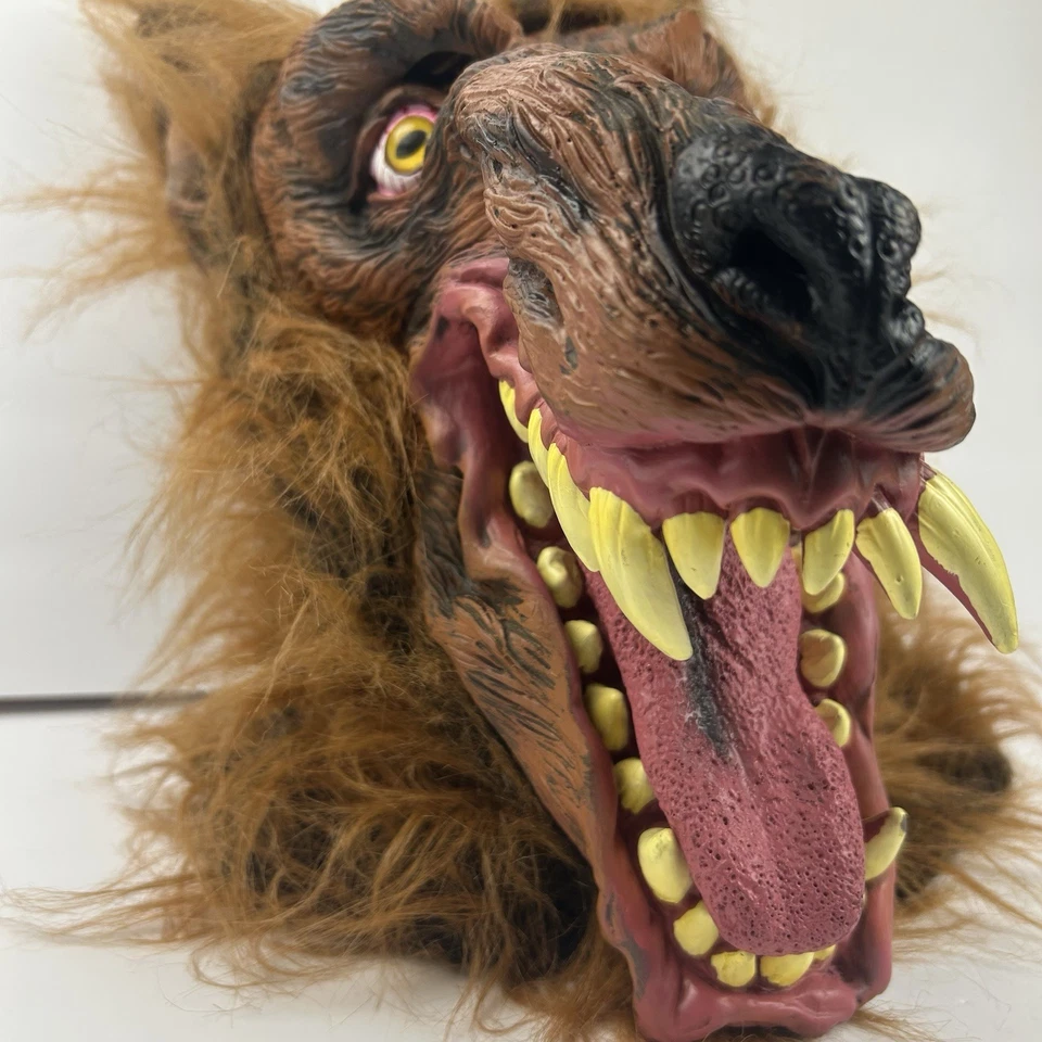 Feroz Colmillos Hombre Lobo Adulto Máscara Cabeza Halloween Accesorio Piel Marrón Lobo Máscara Foto 3 de 4