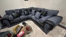Leather Fabric Cord Corner Sofa Suite Set Footstool 3 2 Seater Grey Black Chair
