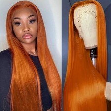Human Hair Wig Bone Straight Ginger Orange Lace Front Wig Transparent Lace