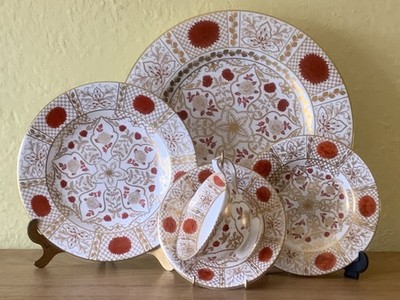 5-teiliges Abbeydale Imperial Gold & weiße Platten Orange Chrysantheme Tee Geschirrset
