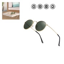 Fashionable Small Round Polarized Sunglasses - UV Protected - Gold Frame Design