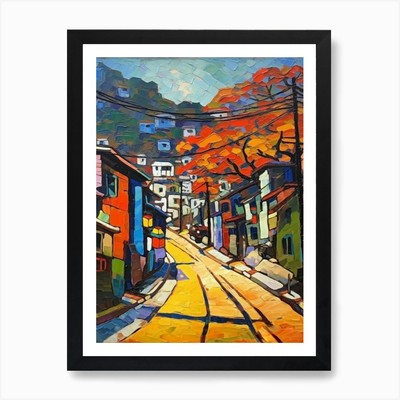Painting Of A Street In Seoul South Framed Wall Art Poster Canvas Print Picture