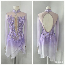 Ice skating dress Competition Figure Skating Twirling Costume purple dyeing