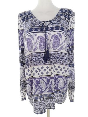 BONMARCHE Damen Tunika Bluse Gr. 44 Lila Viskose 100% Langer Ärmel Streifen