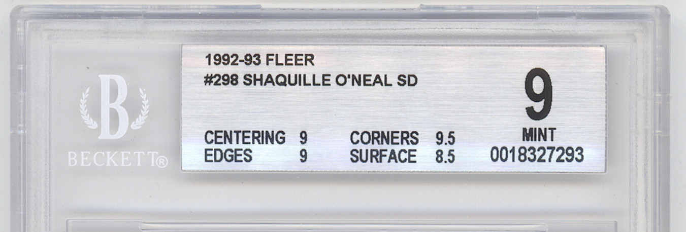 1992-93 Fleer Shaquille O'Neal Slam Dunk #298 BGS 9 Mint RC view 3