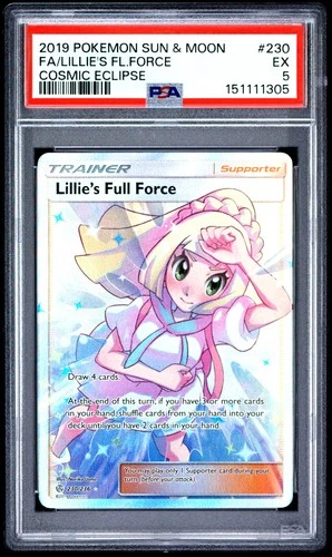 2019 POKEMON SUN & MOON COSMIC ECLIPSE #230 FULL ART/LILLIE'S FULL FORCE PSA 5