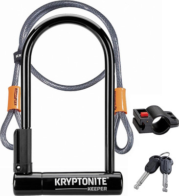 Kryptonite Keeper Fahrrad Bügelschloss Standard mit Stahlgeflechtseil, Schwerlast Anti