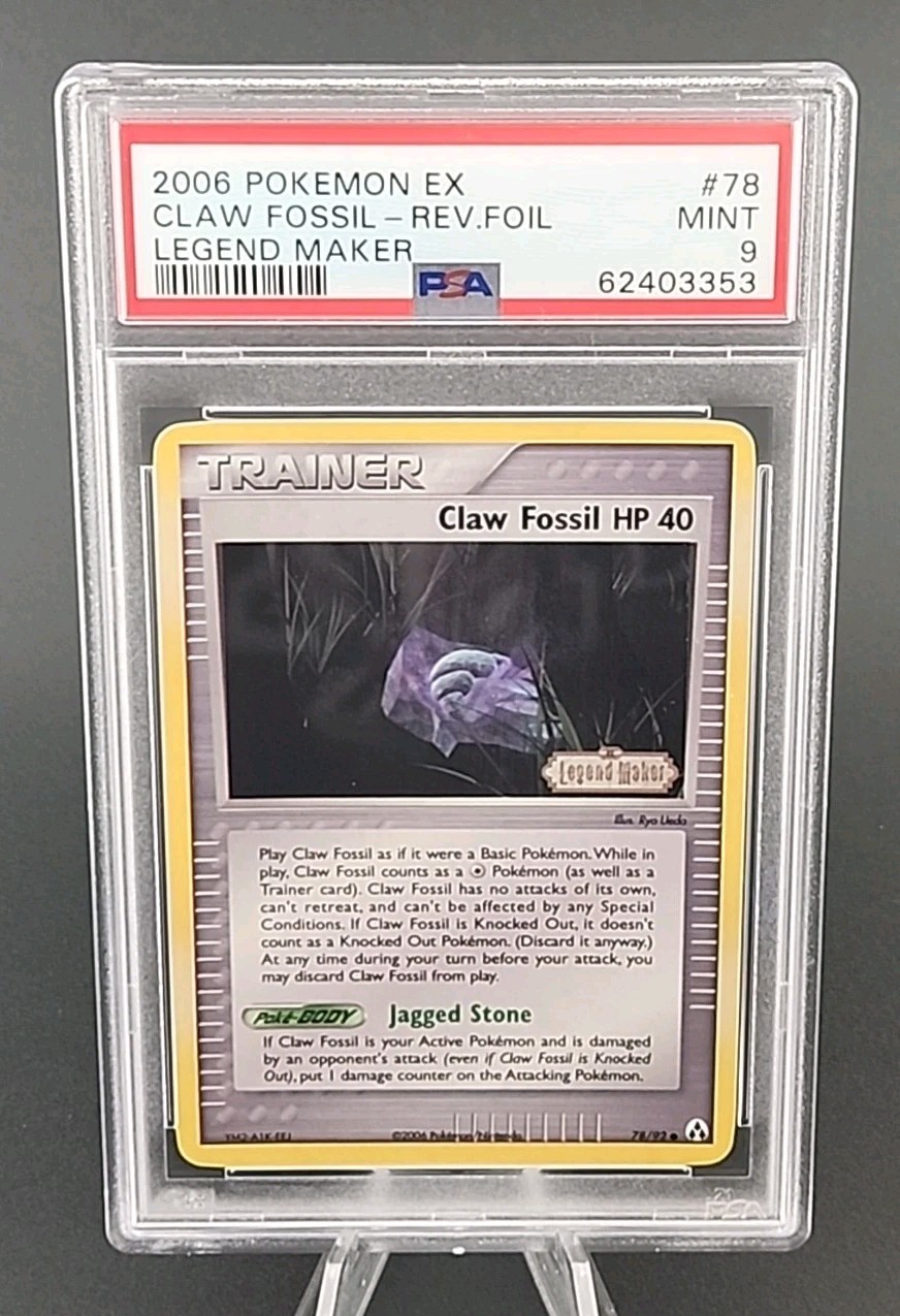 PSA 9 Mint 2006 Pokemon Claw Fossil EX Legend Maker Reverse Holo Foil #78