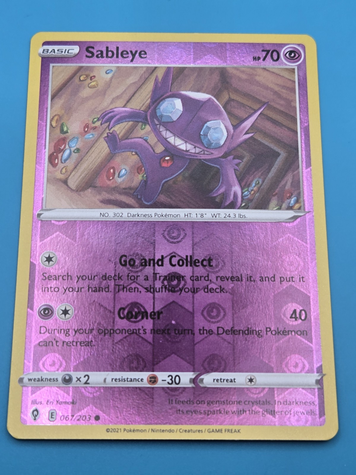 Sableye 067/203 Evolving Skies English Pokemon Card Reverse Holo NM
