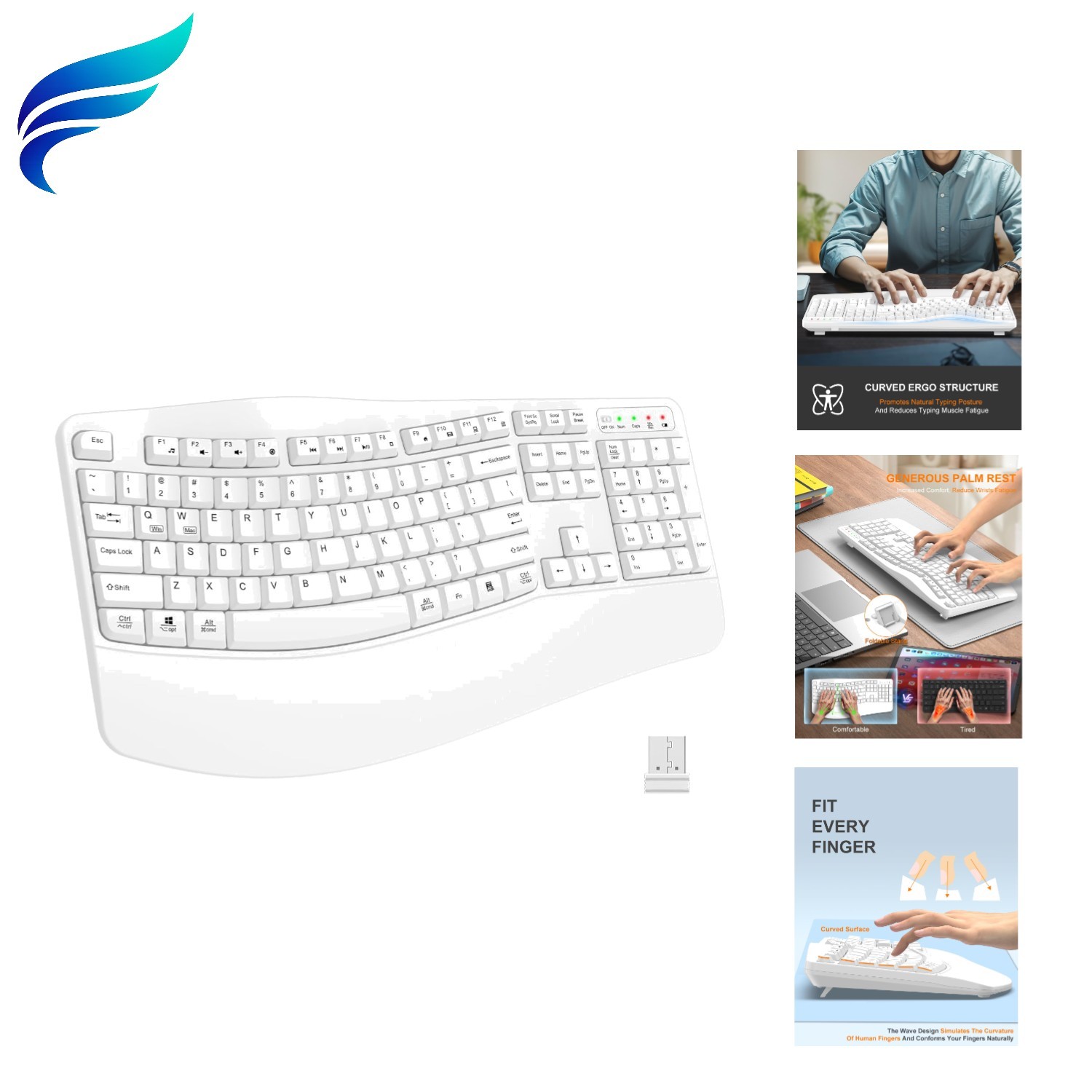 Ergonomic Wireless Keyboard for Large Hands, with Wrist Rest