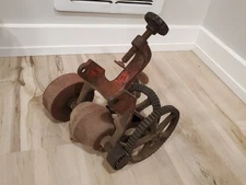 Vintage Antique Double Wheel Hand Crank Bench Grinder -  General? - WORKS!