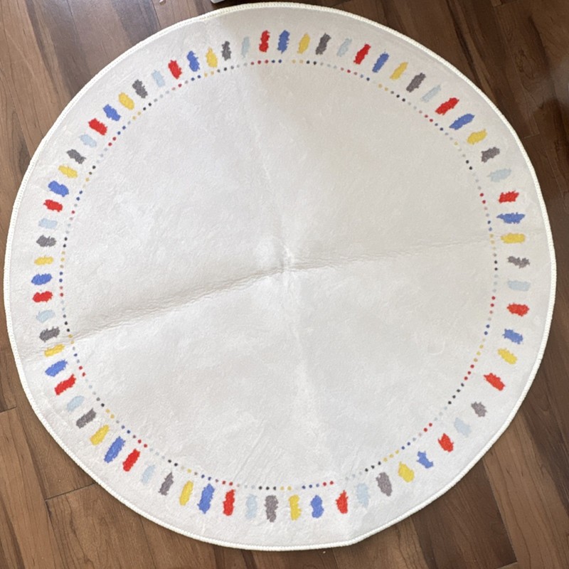 Round Kids Play Mat 100 cm White Multicolor Abstract Pattern Bedroom Playroom