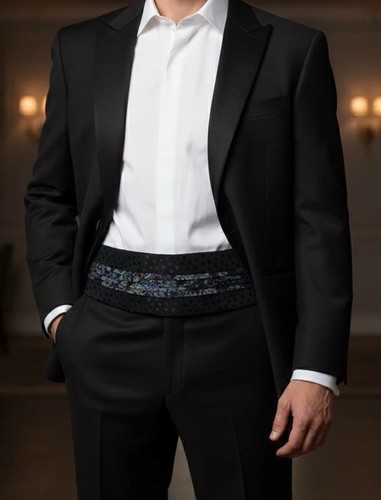 DINO FERRARI Men’s Elegant Cummerbund W A Vibrant Abstract Trim Detail M.i.italy